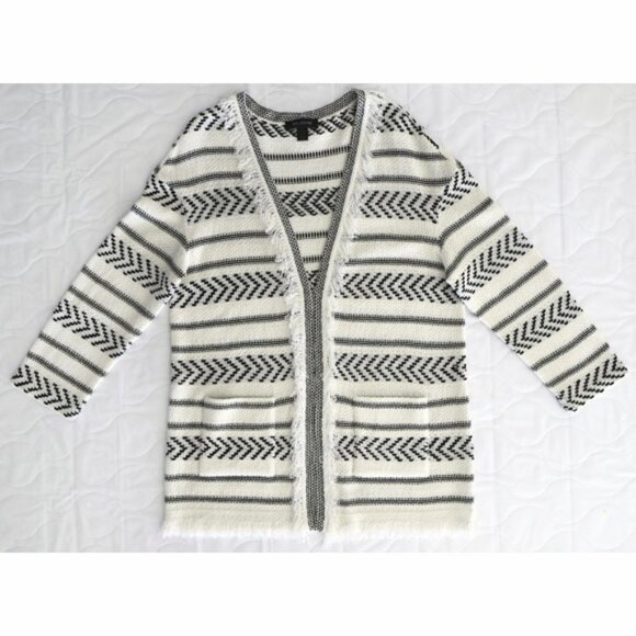 AS-NEW St. John "Darya" fringed knit striped cardigan - Picture 2 of 6